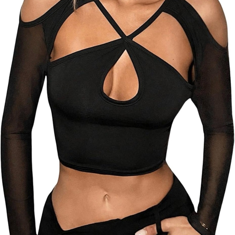 Elegant Black Cut-Out Crop Top